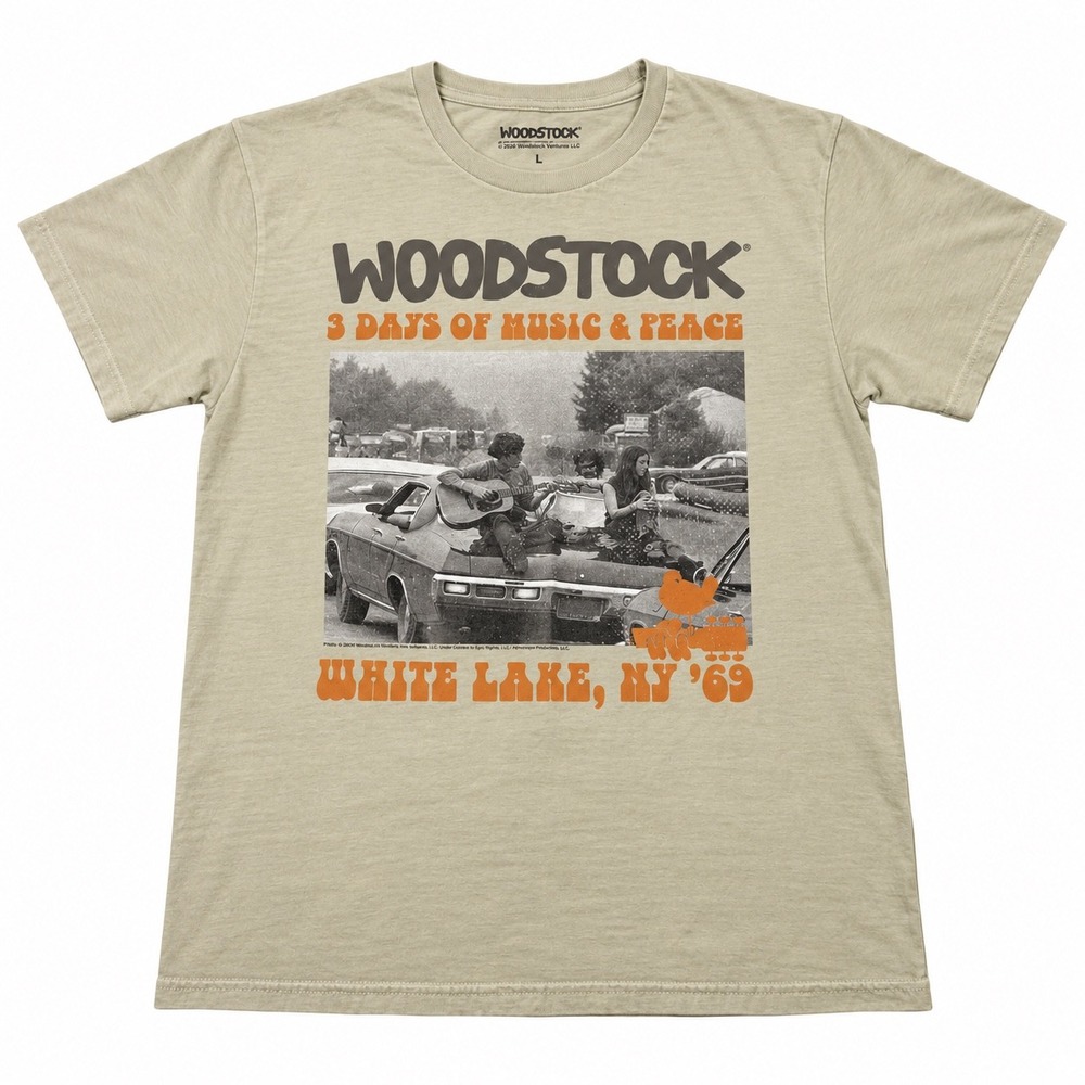 Woodstock 3 Days of Music & Peace White Lake NY 69 Tan Graphic T-Shirt Medium